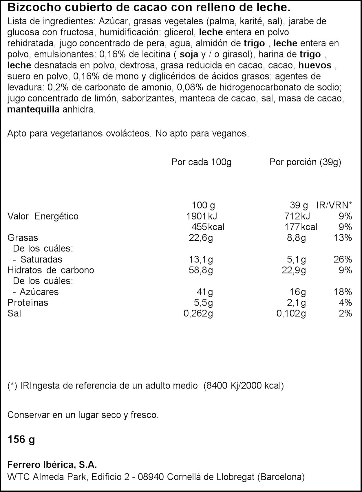 Bizcochito chocolate crema y avellana Kinder délice p4-186g