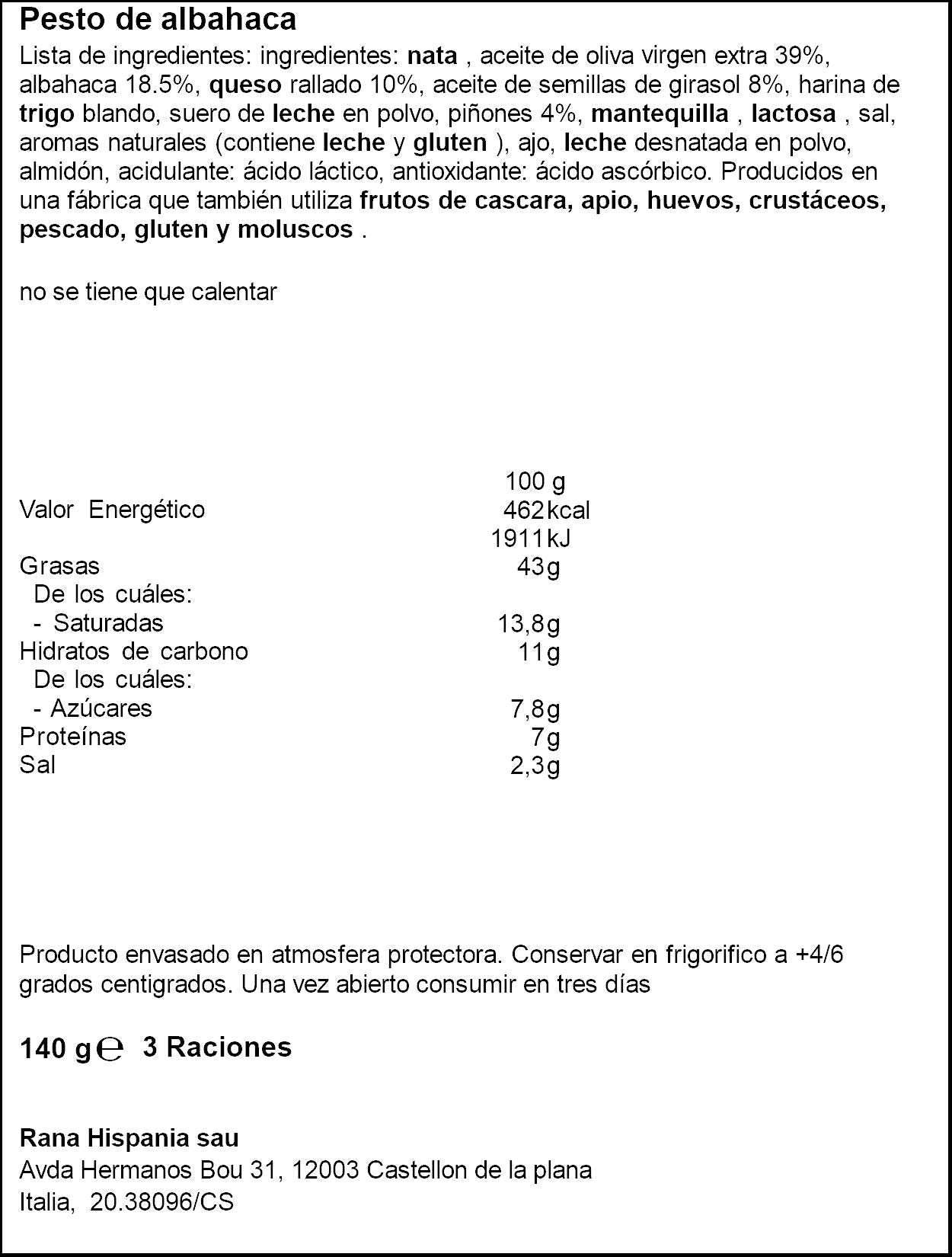 Salsa pesto albahaca Rana 140g