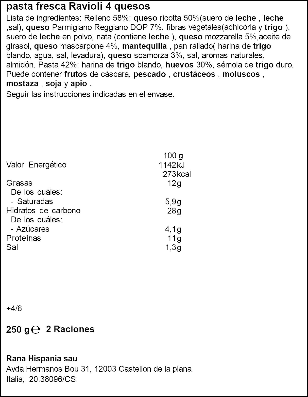 Ravioli 4 quesos Rana 250g