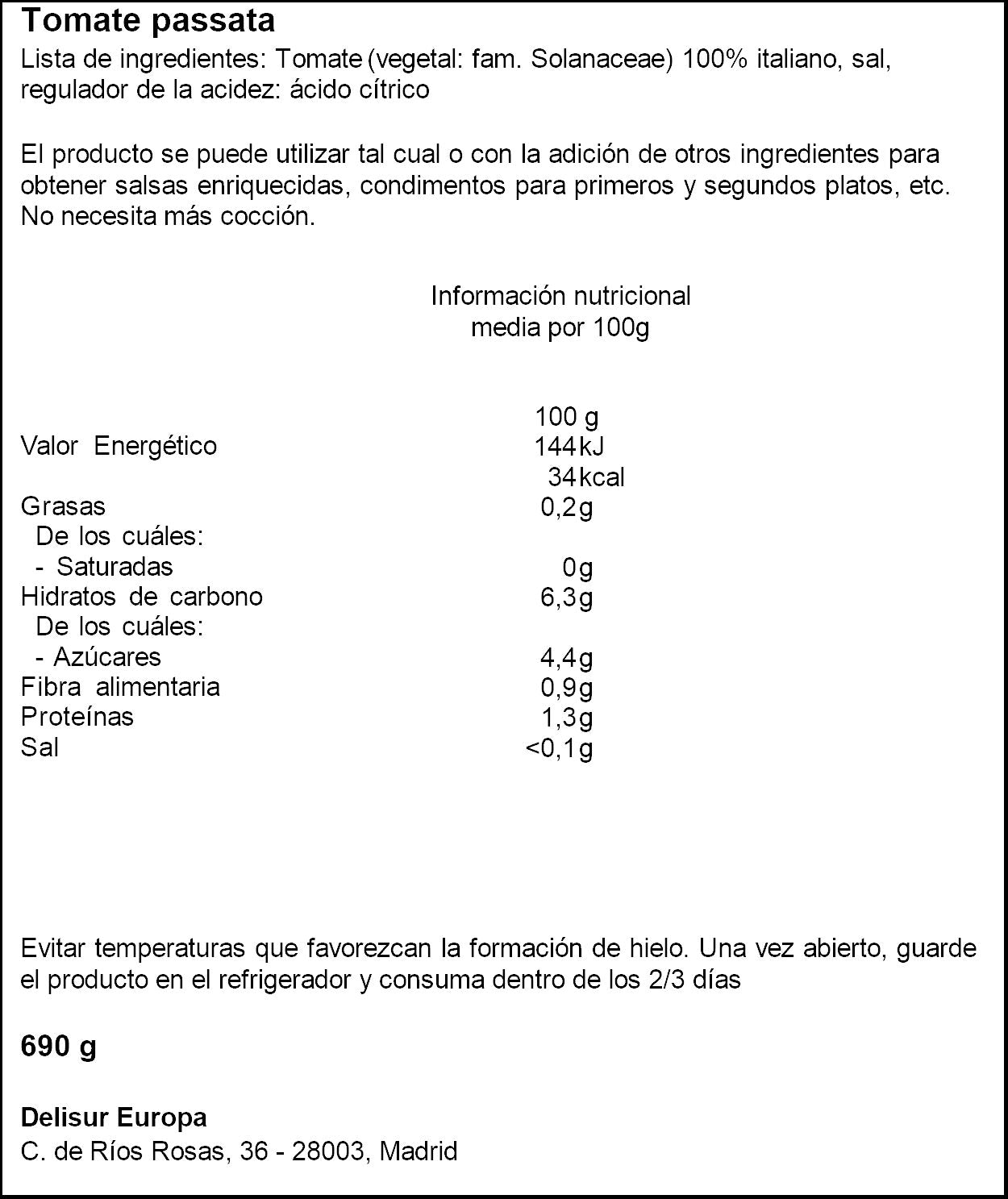 Salsa tomate passata la molinasa 690g