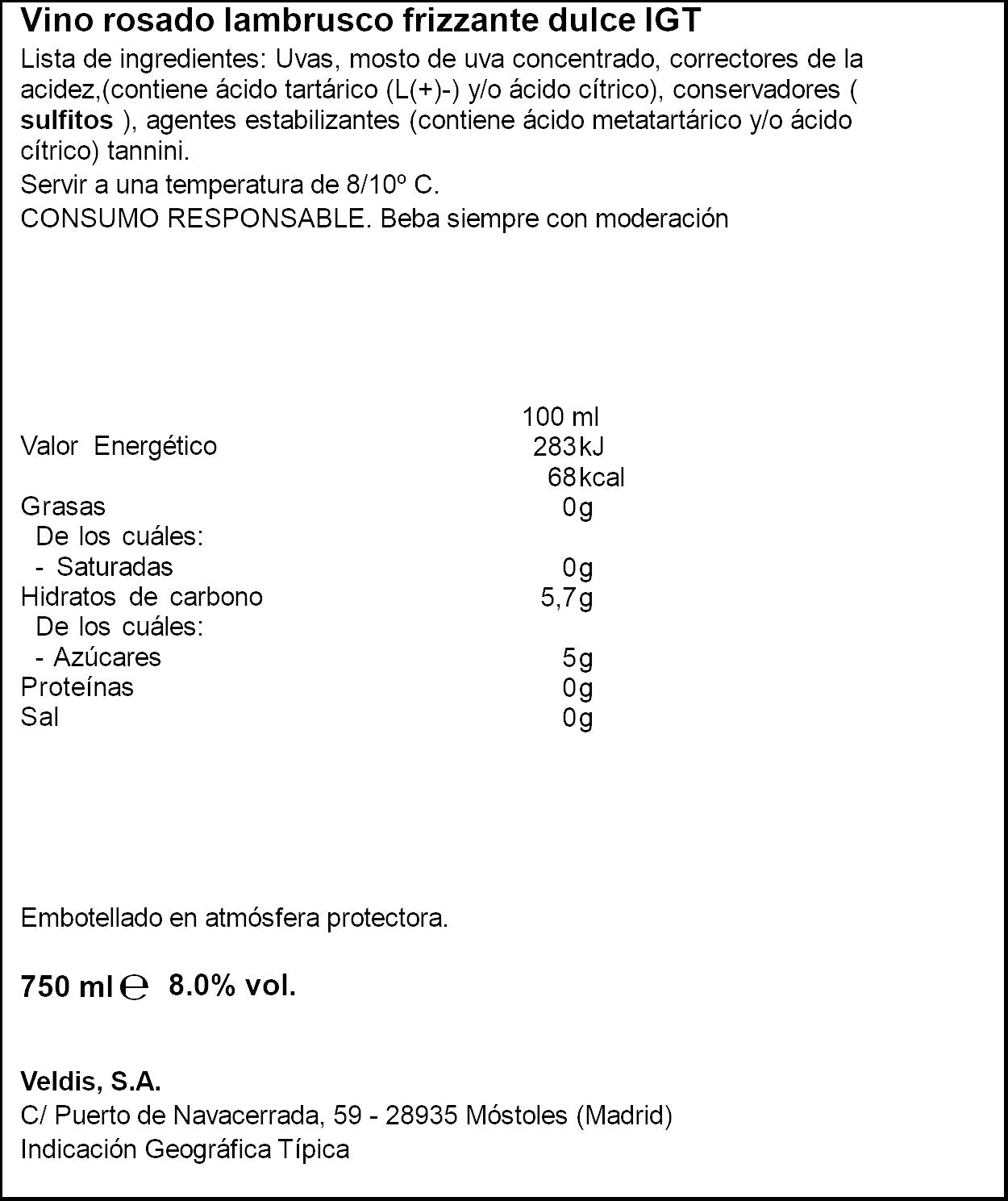 Vino rosado lambrusco Medici 750ml