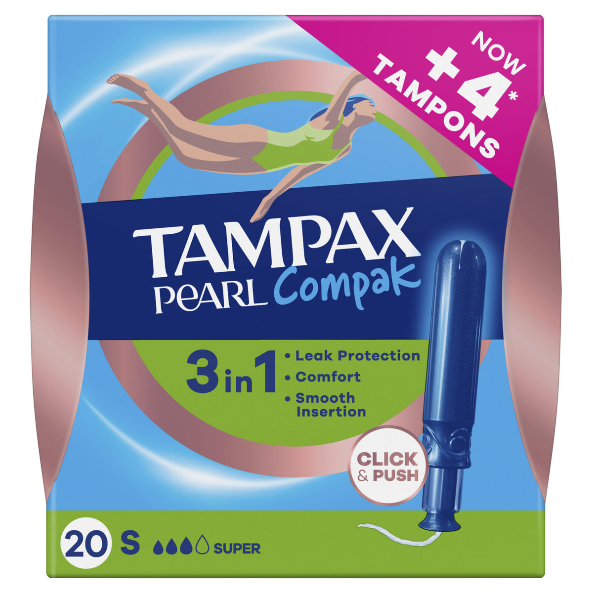 Tampón compak pearl  super Tampax  20u