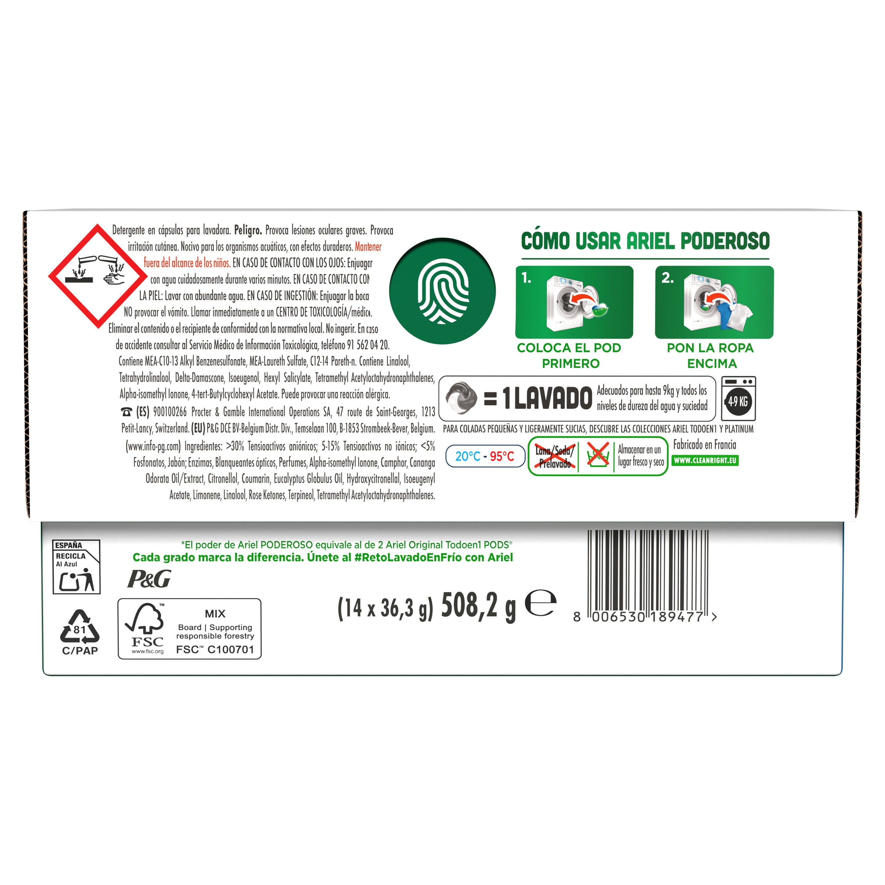 Detergente cápsulas poderoso sensaciones Ariel 14d