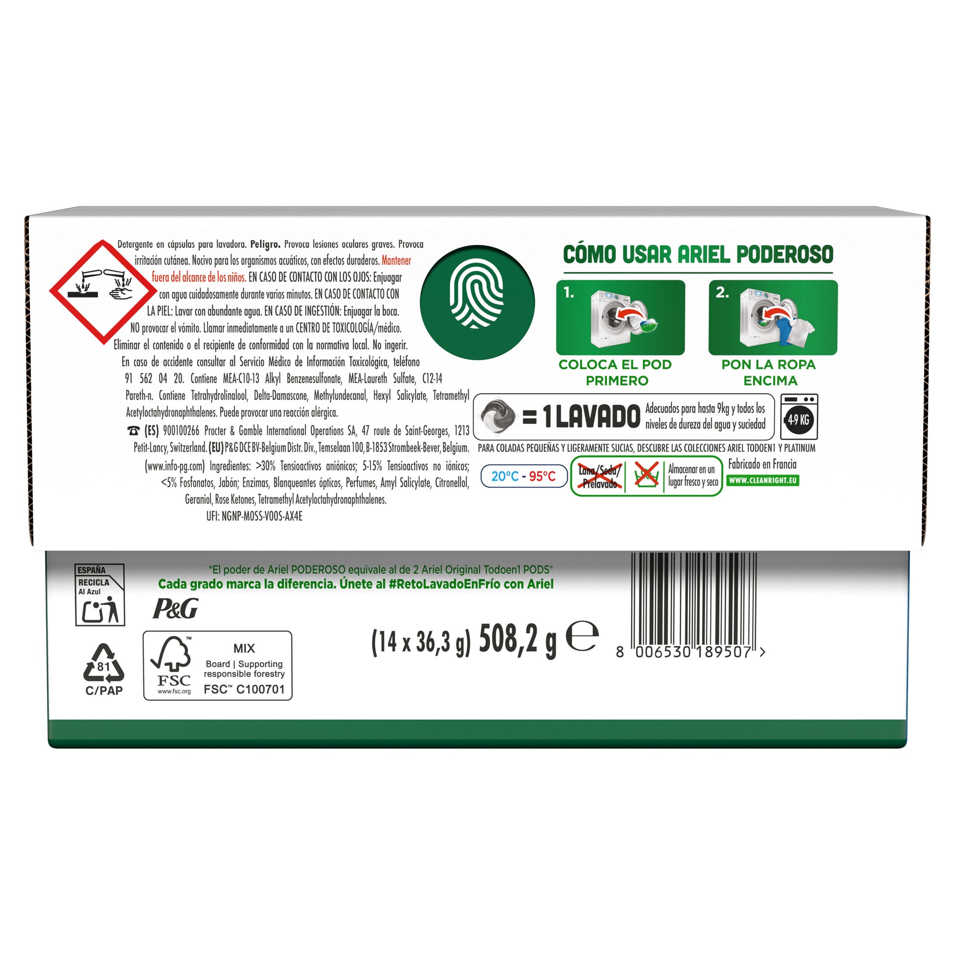 Detergente cápsulas poderoso original Ariel 14d