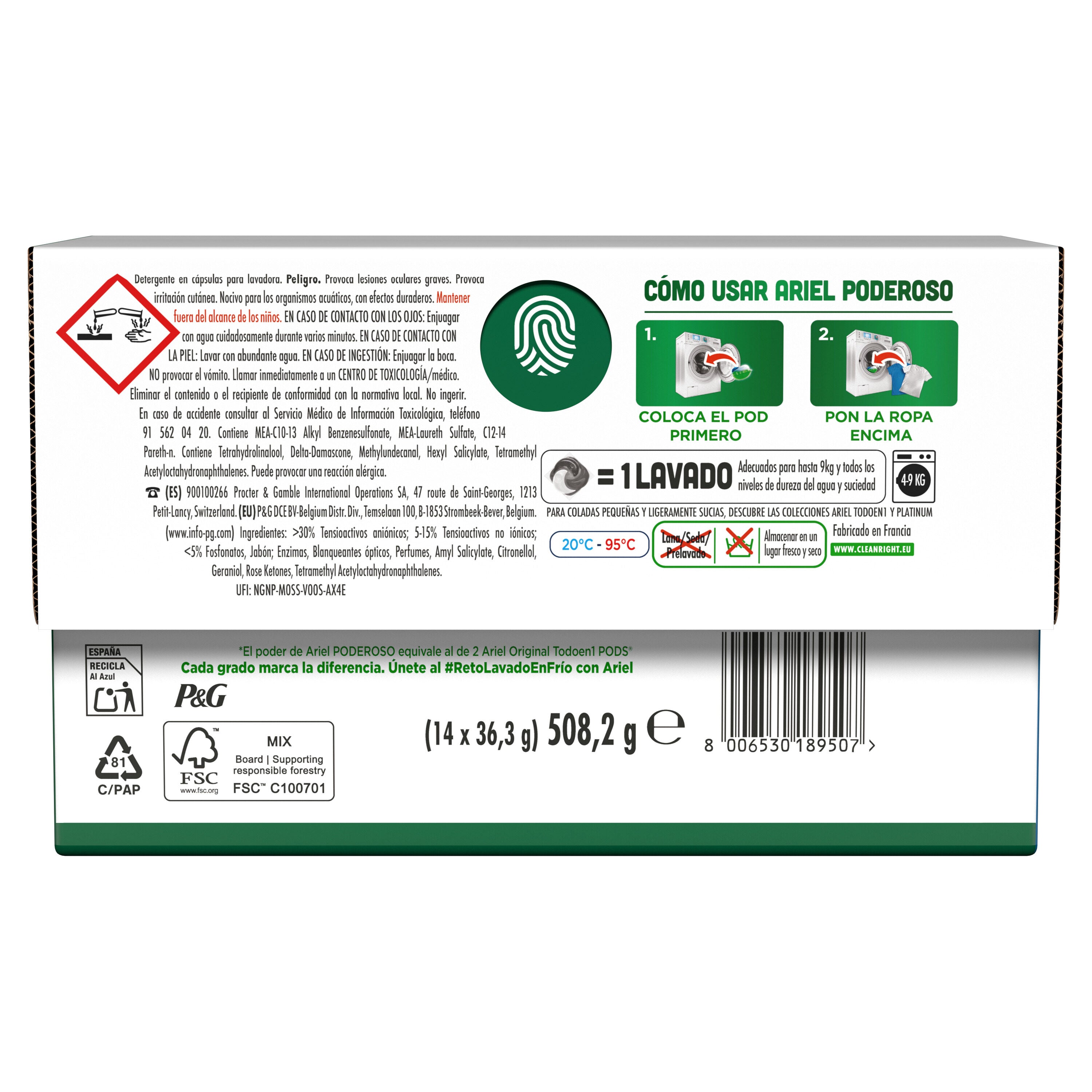 Detergente cápsulas poderoso original Ariel 14d