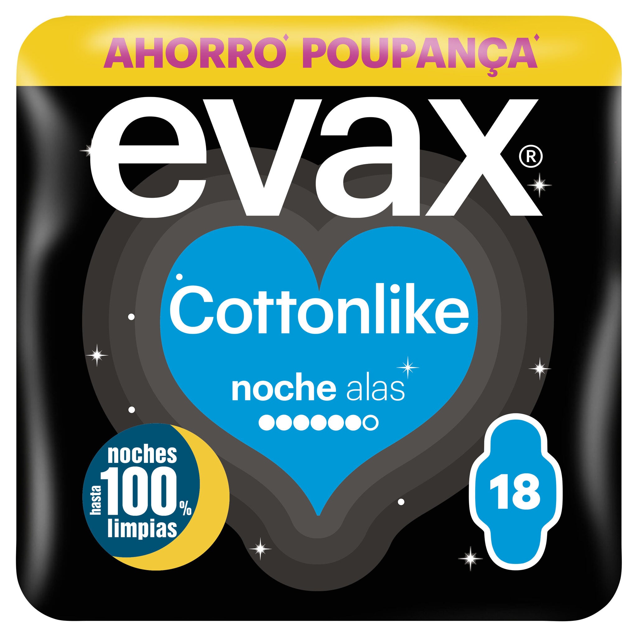 Compresa noche plus alas cotton Evax 18u