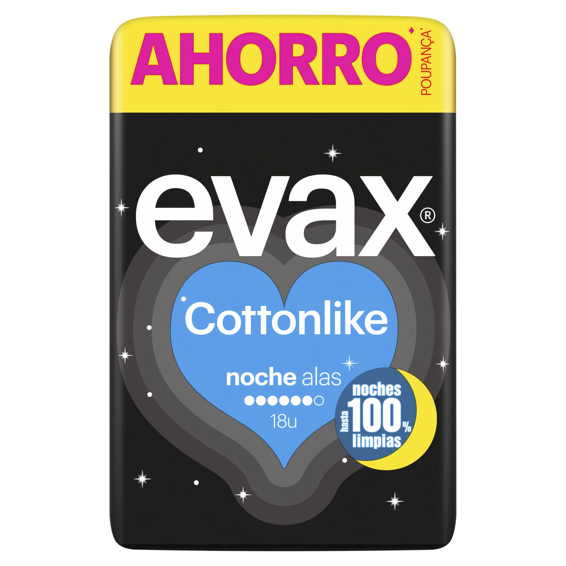 Compresa noche plus alas cotton Evax 18u