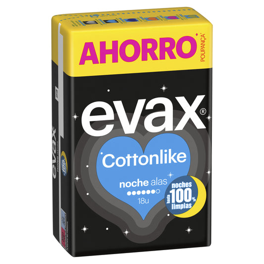 Compresa noche plus alas cotton Evax 18u La Despensa