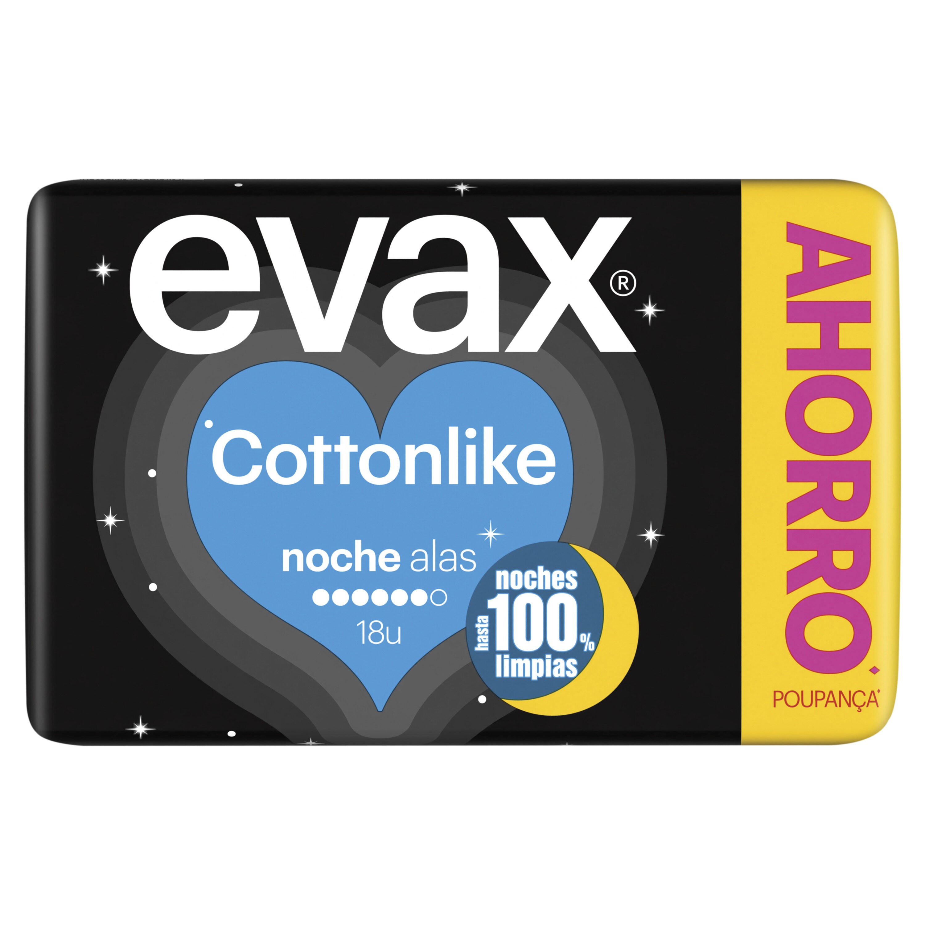 Compresa noche plus alas cotton Evax 18u