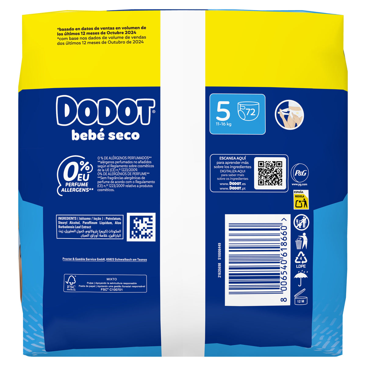 Pañal bebé seco t5 11-16kg Dodot 72u