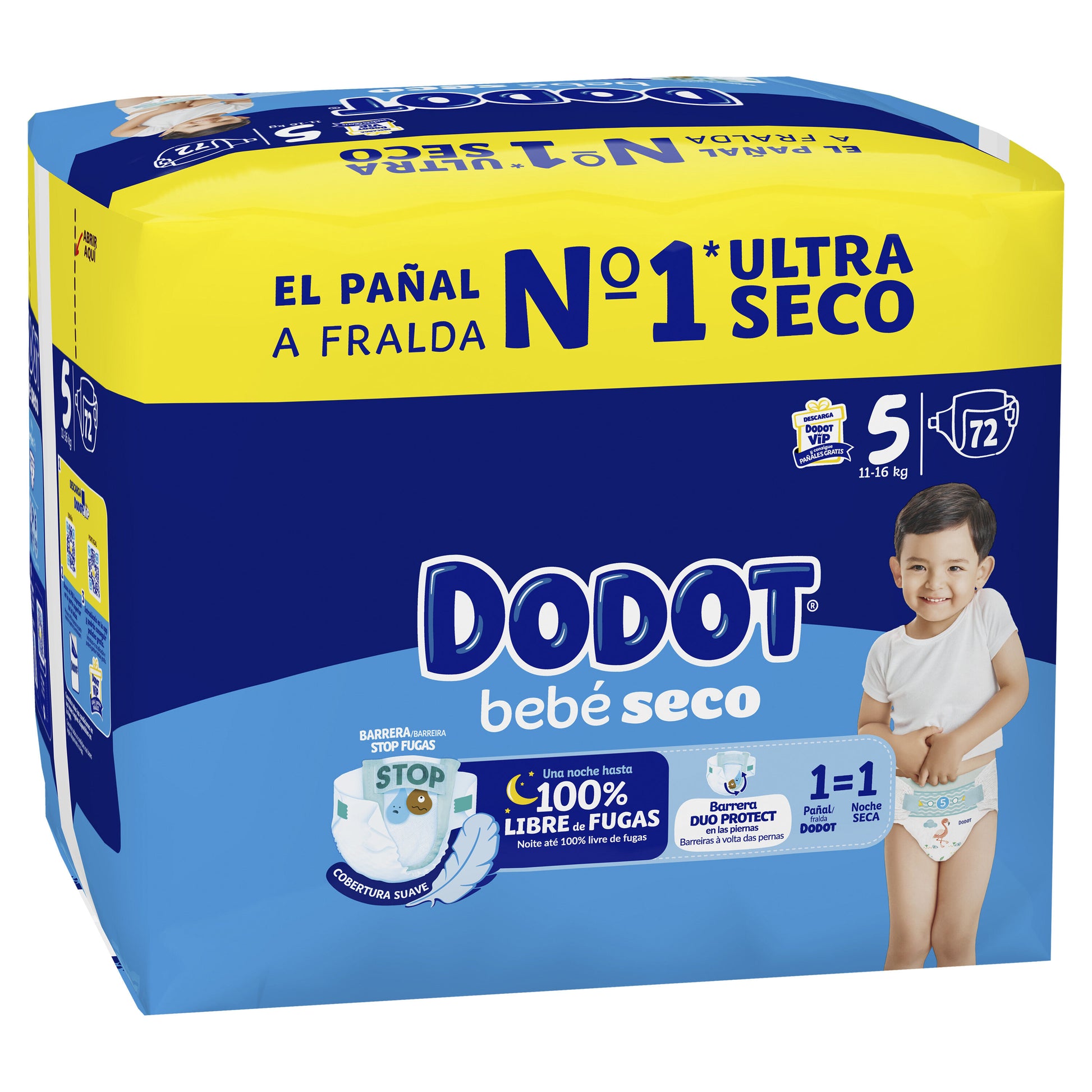 Pañal bebé seco t5 11-16kg Dodot 72u
