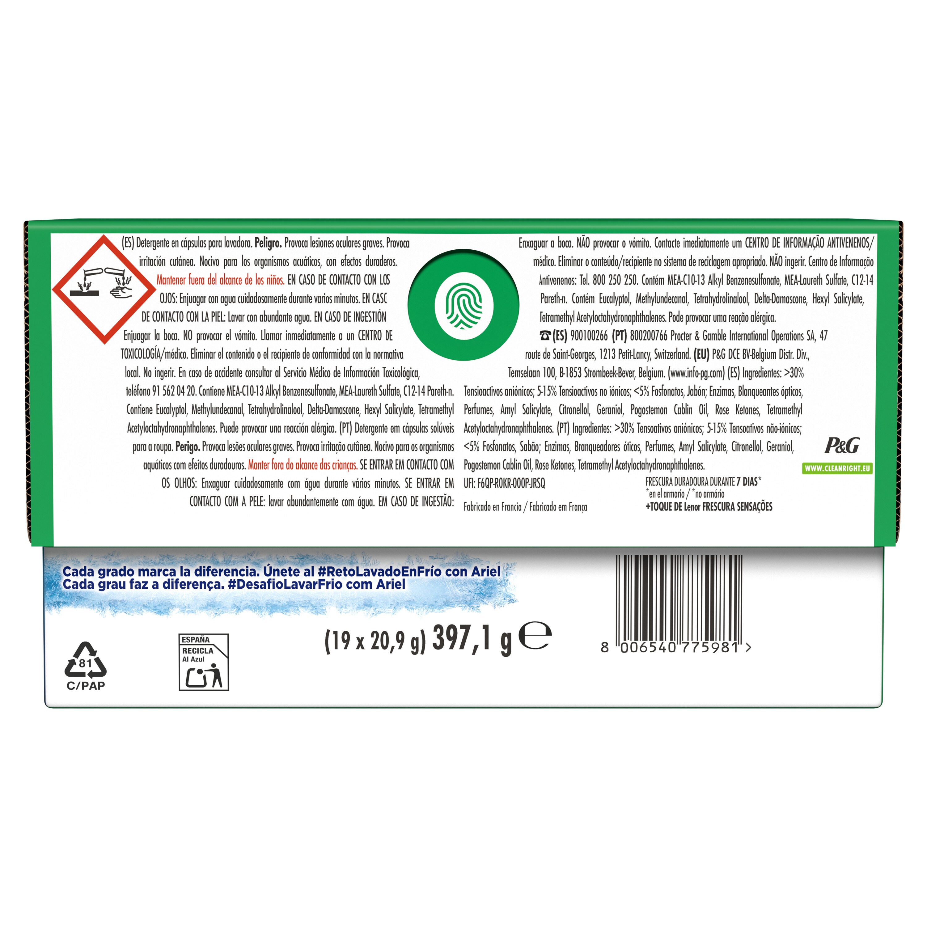 Detergente cápsulas pods sensaciones Ariel 19d
