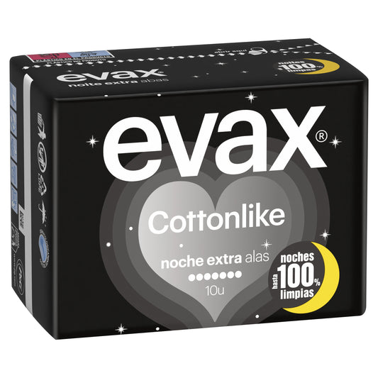 Compresas cotton like noche extra alas Evax 10u La Despensa
