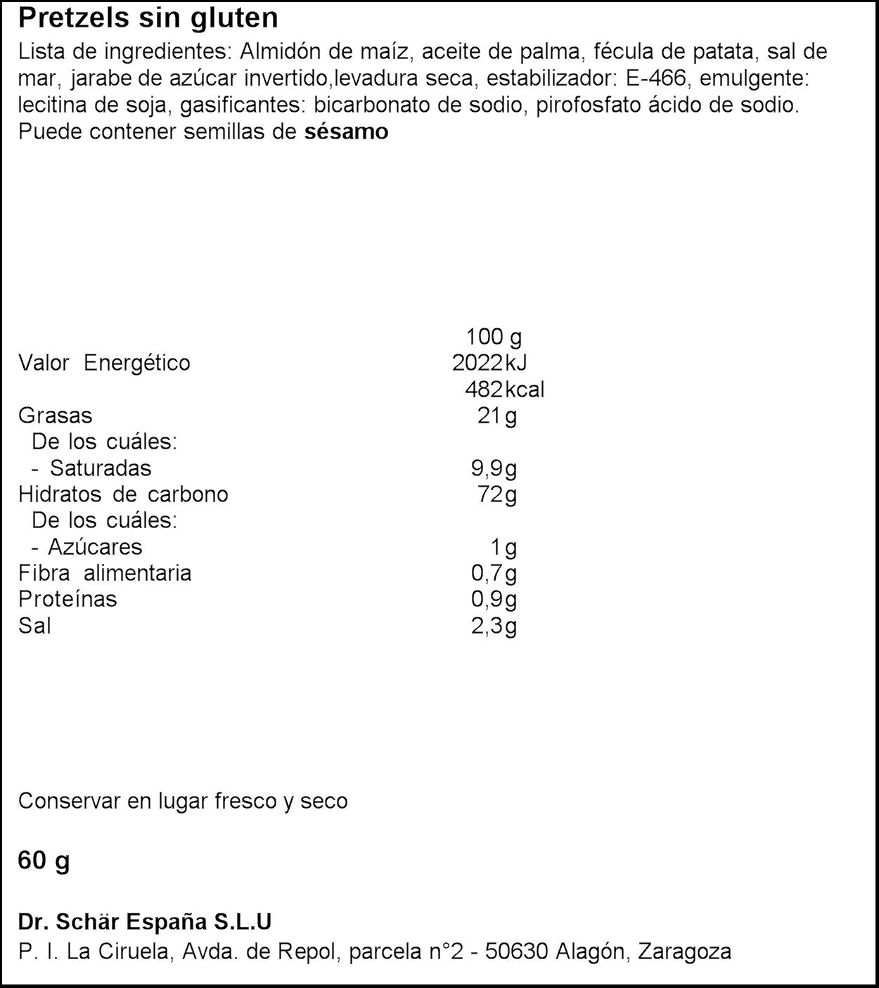 Panecillo tostado s/gluten salinis prezels Schär 60g