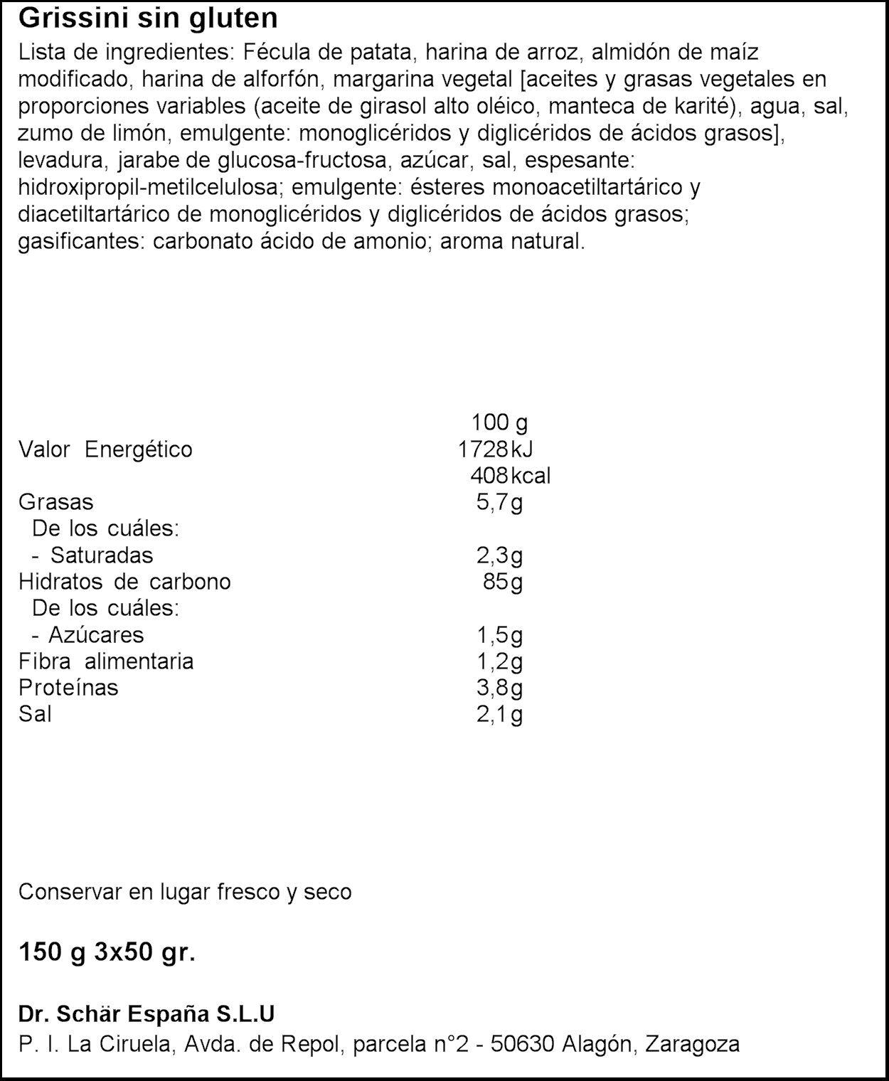 Palito pan grissini s/gluten Schär 150g