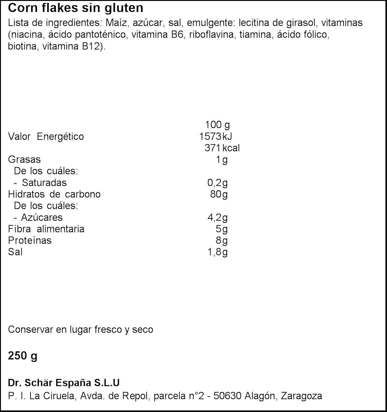 Cereal s/gluten corn flakes Schär 250g