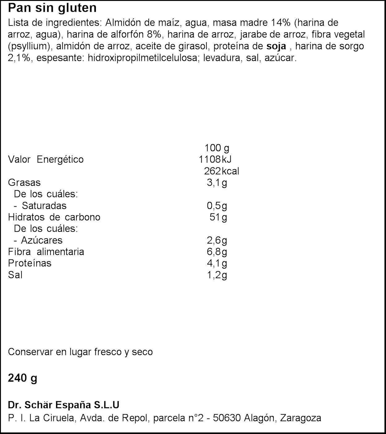 Pan payés s/gluten Schär 240g