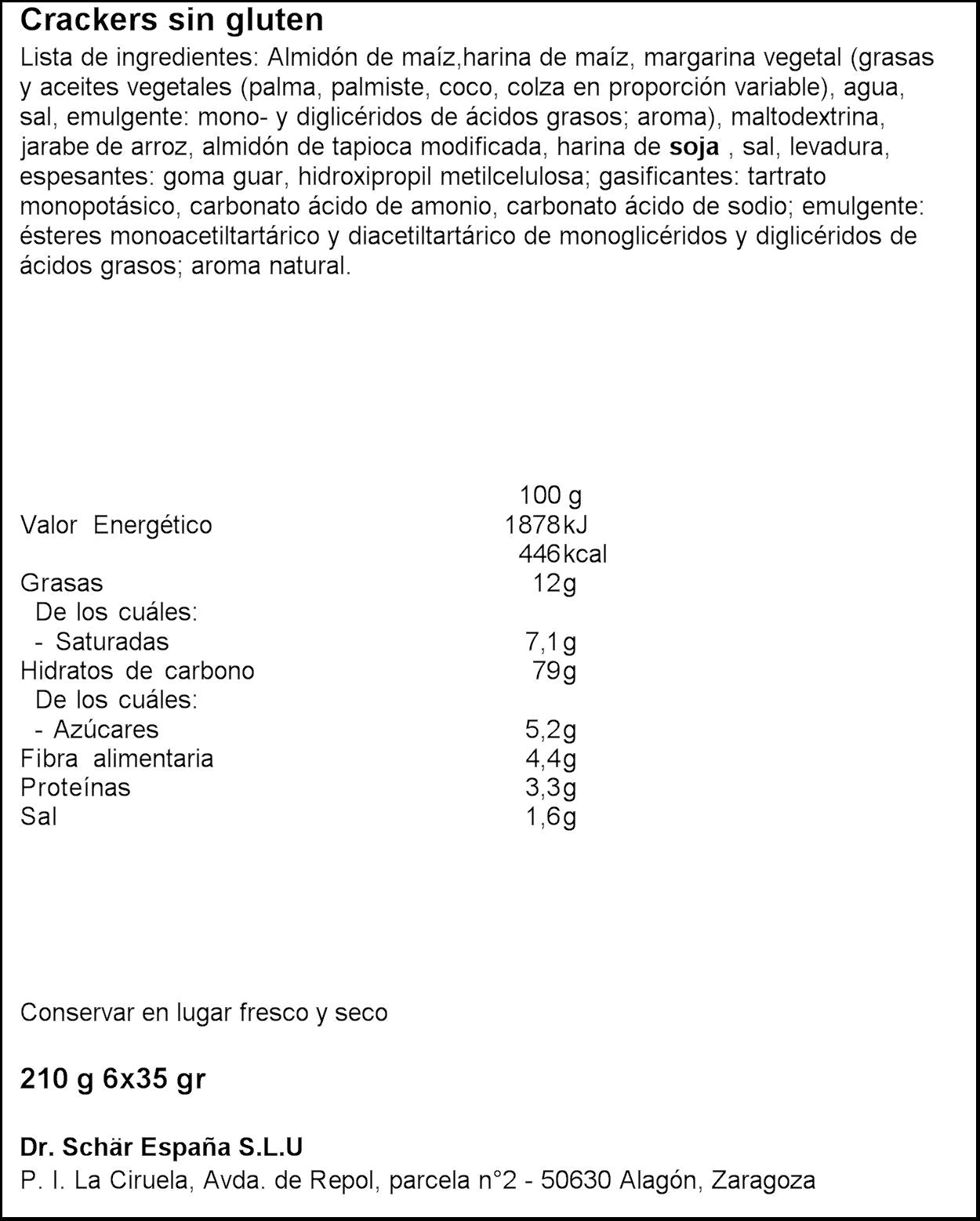 Crackers s/gluten Schär 210g