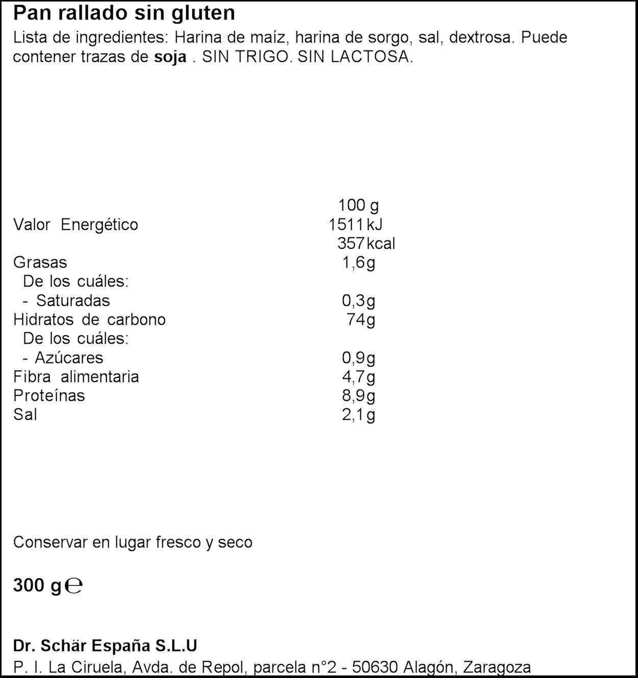Pan rallado s/gluten Schär 300g