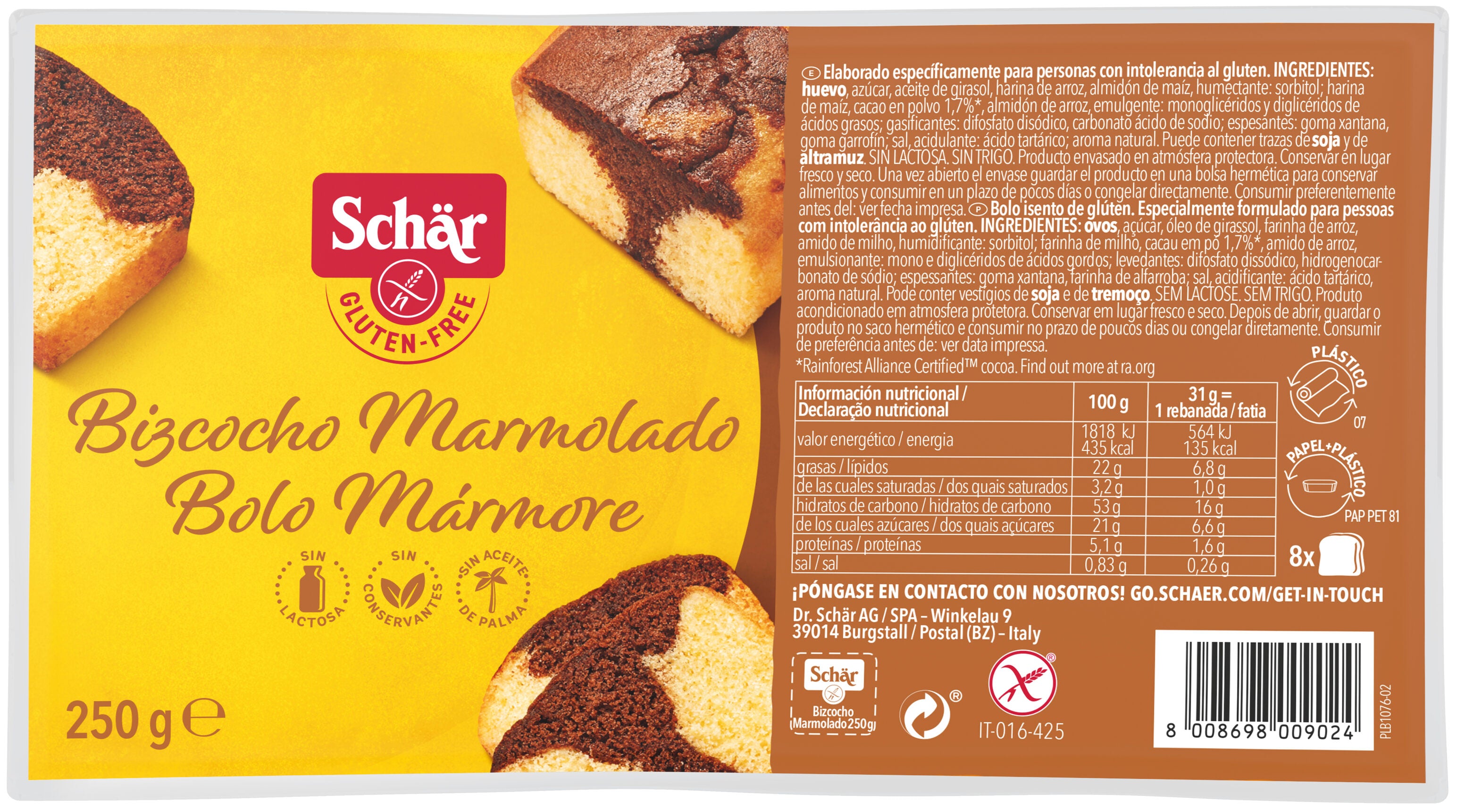 Bizcocho s/gluten marmolado Schär 250g