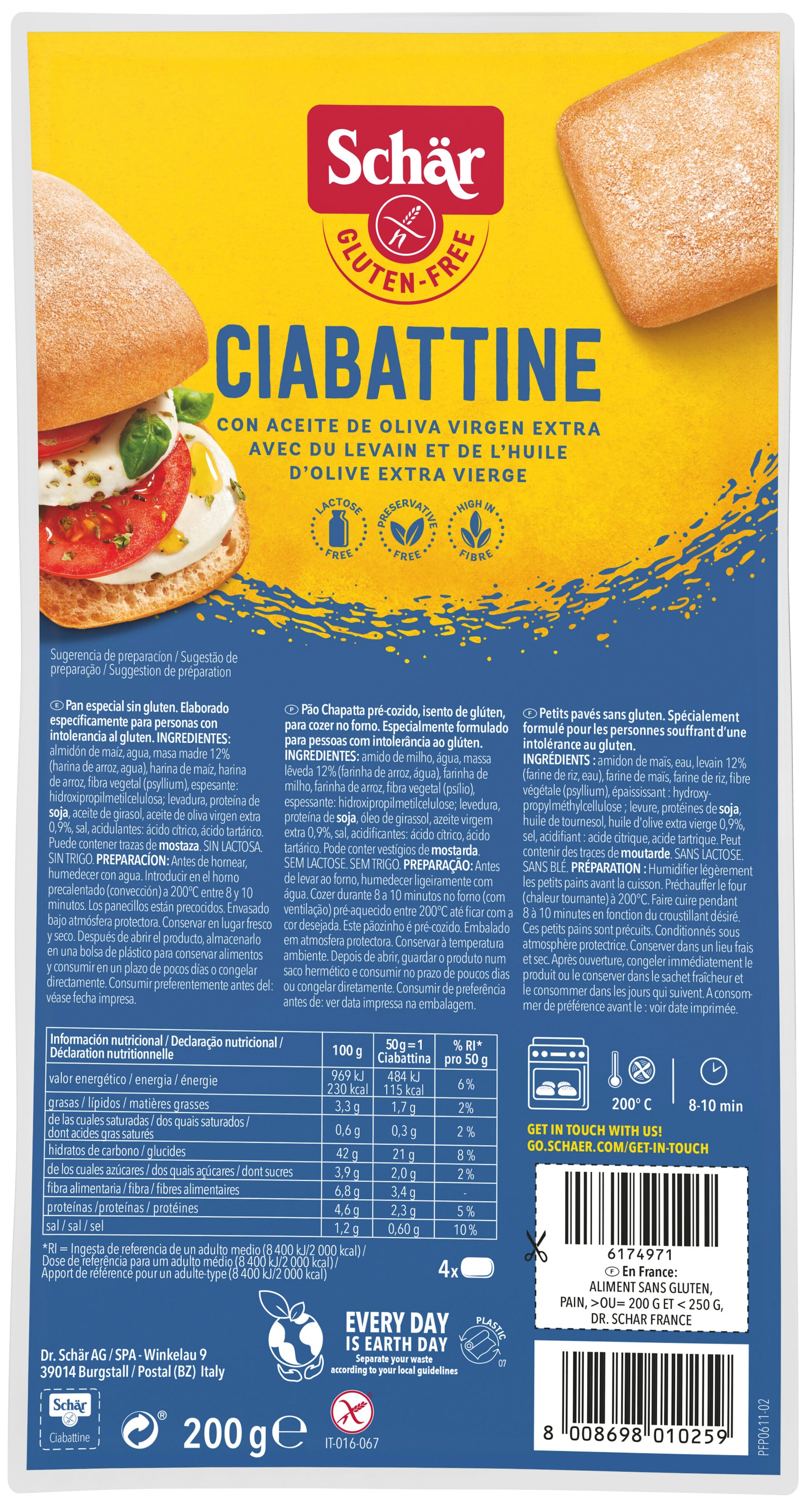 Pan chapata ciabattine s/gluten Schär 200g