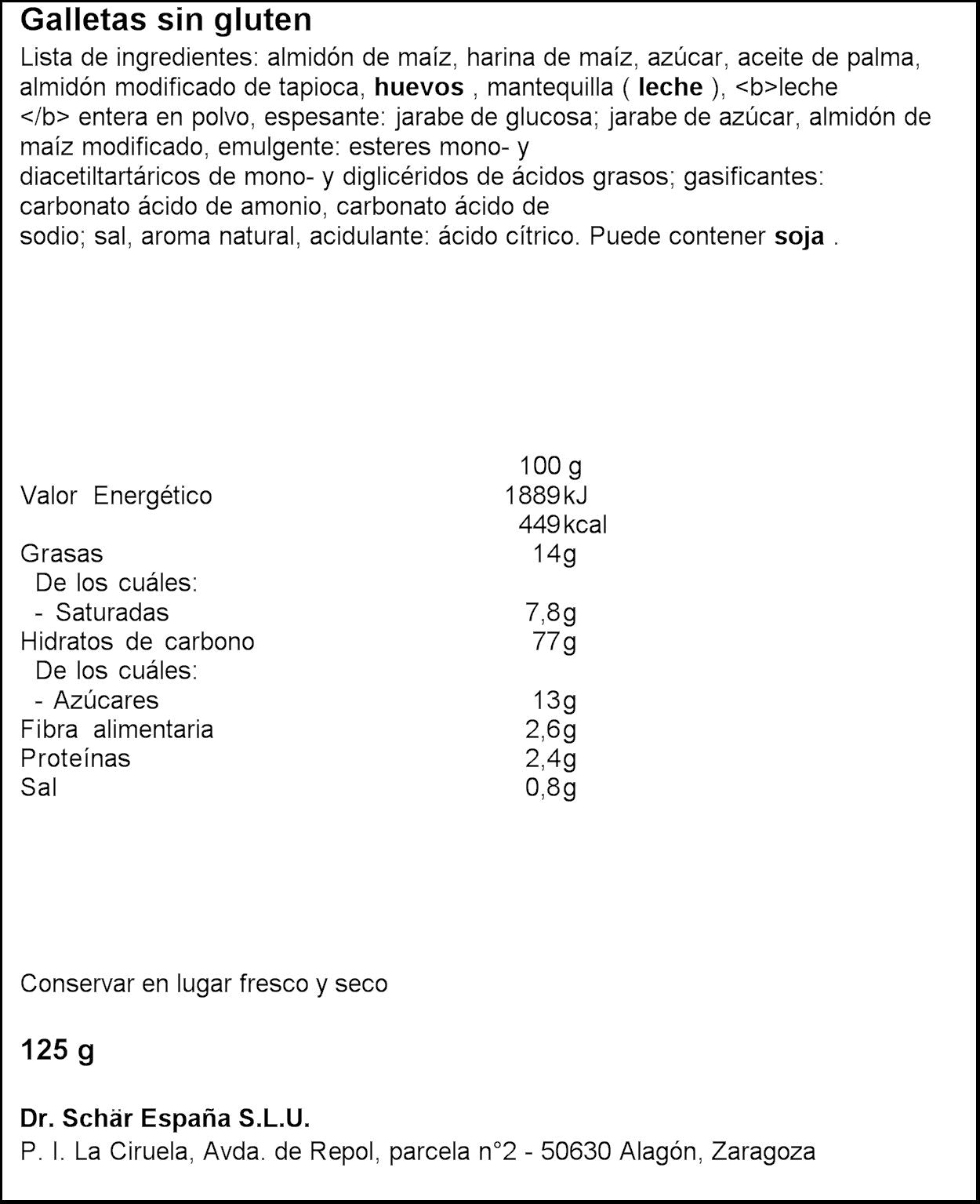 Galleta maría s/gluten Schär 125g