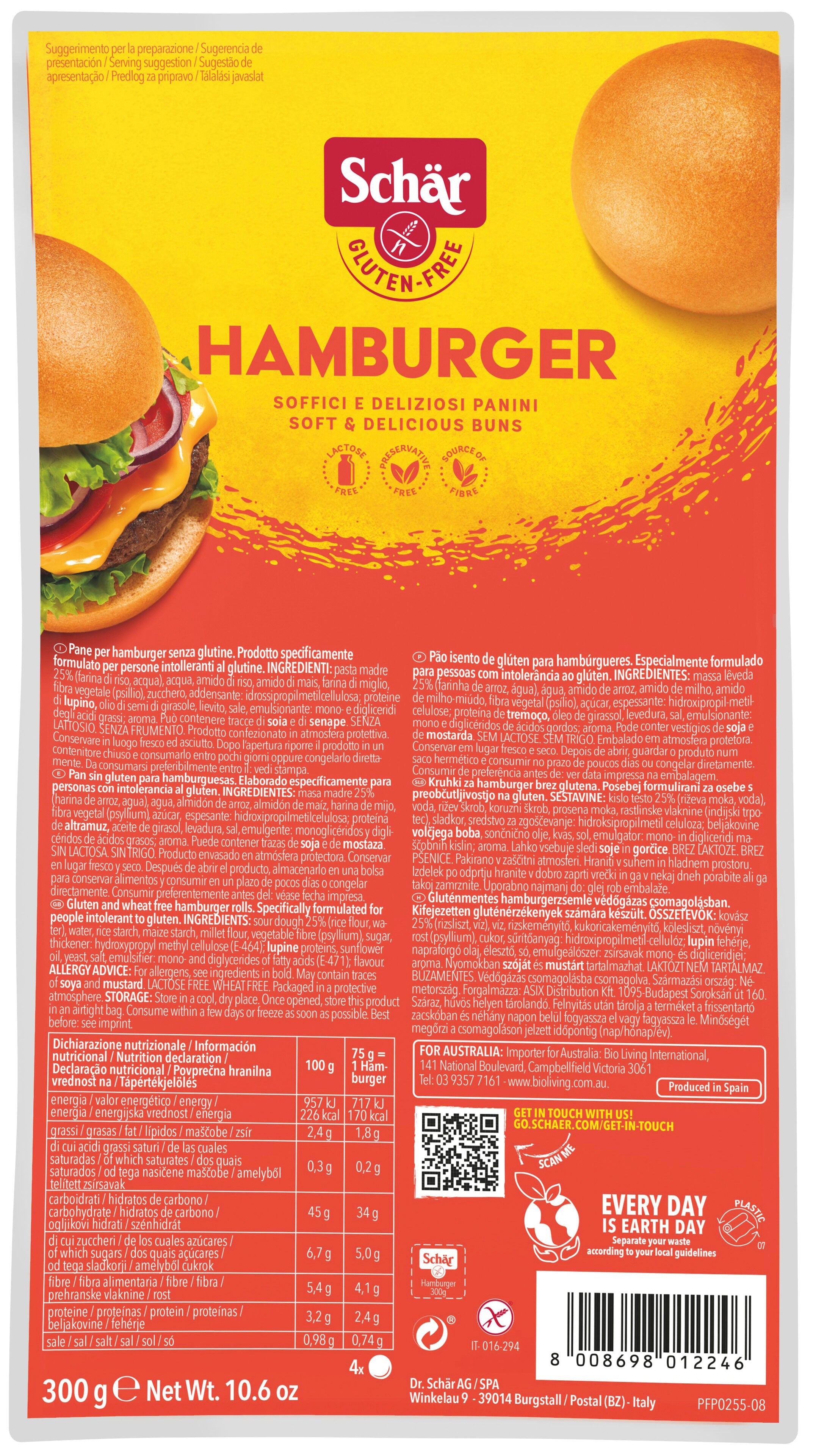 Pan de hamburguesa s/gluten Schär p4 75g/u