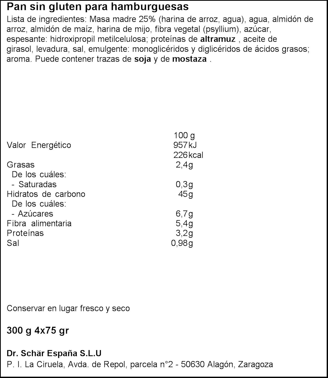 Pan de hamburguesa s/gluten Schär p4 75g/u