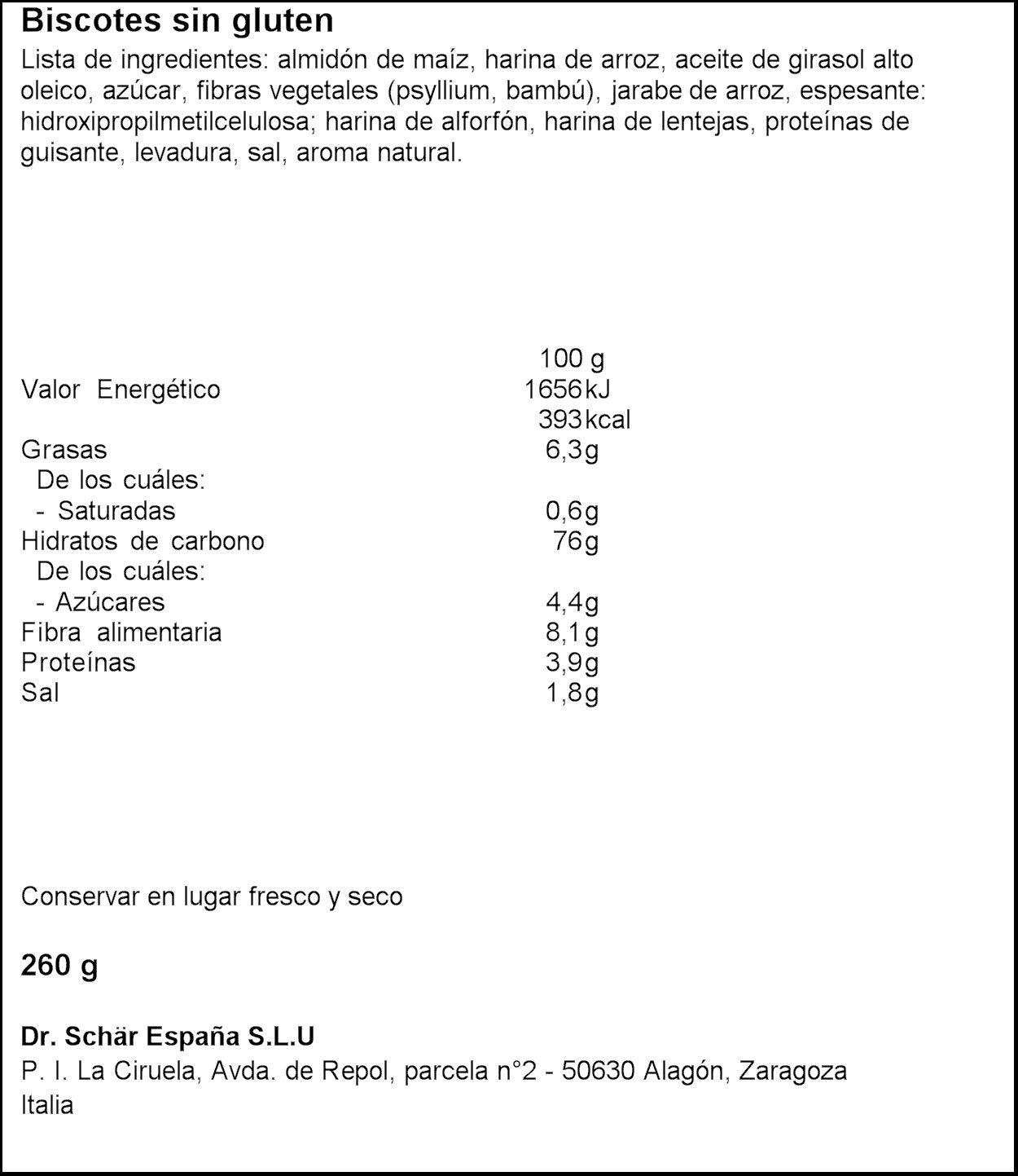 Biscote s/gluten Schär 260g