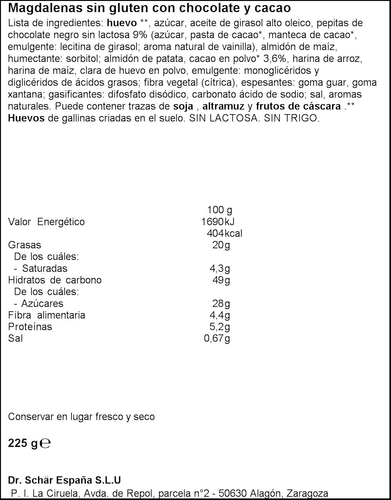 Muffin s/gluten chocolate Schär 225g