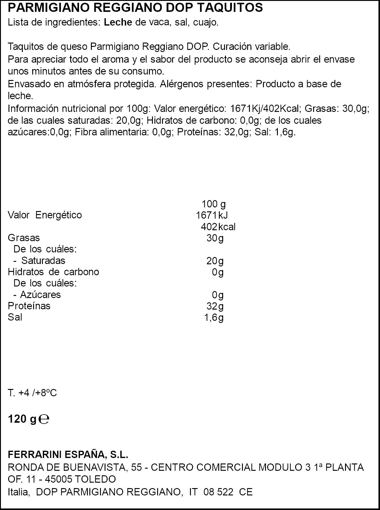 Queso parmesano reggiano taquitos Ferrarini 120g