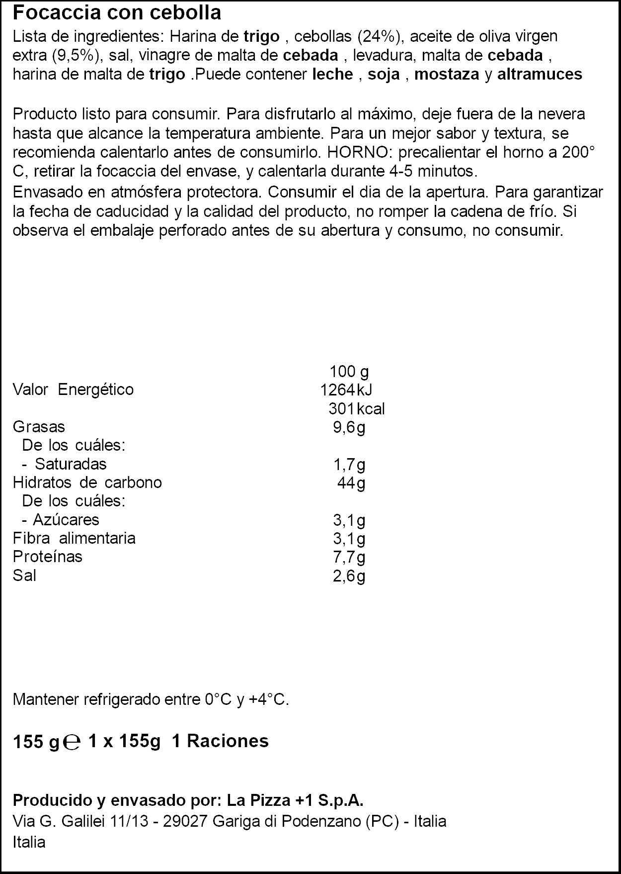 Focaccia c/cebolla Forno Ludovico 170g