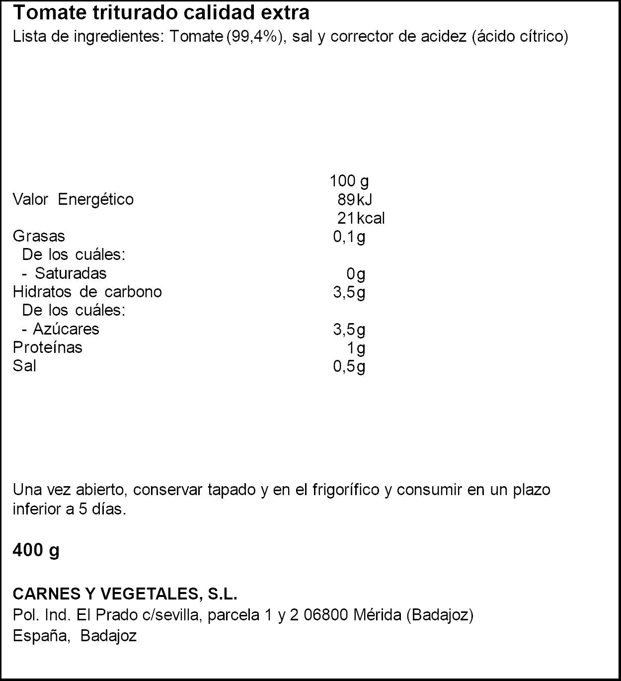 Tomate triturado natural 100% lata Apis 400g