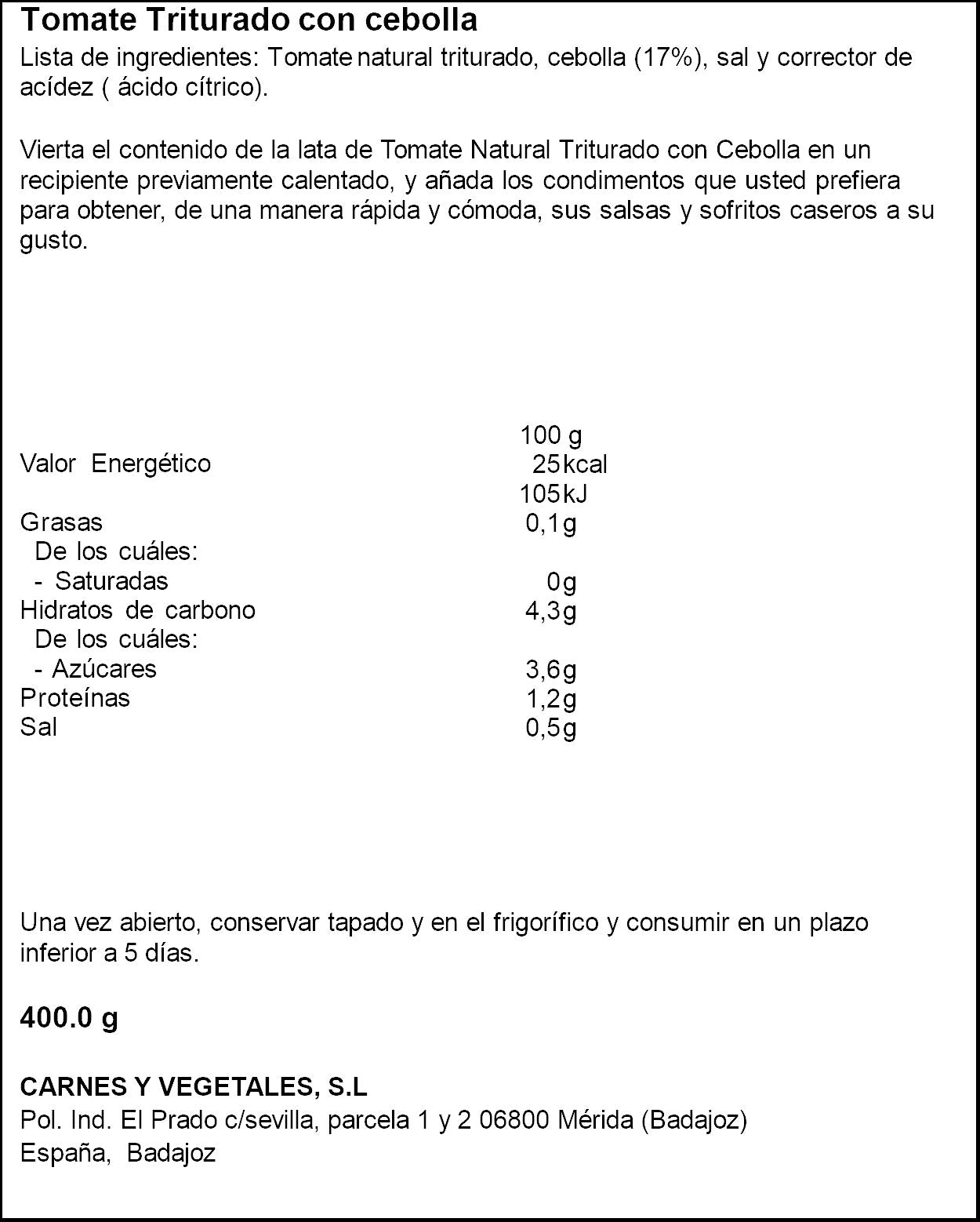 Tomate triturado c/ cebolla lata Apis 400g
