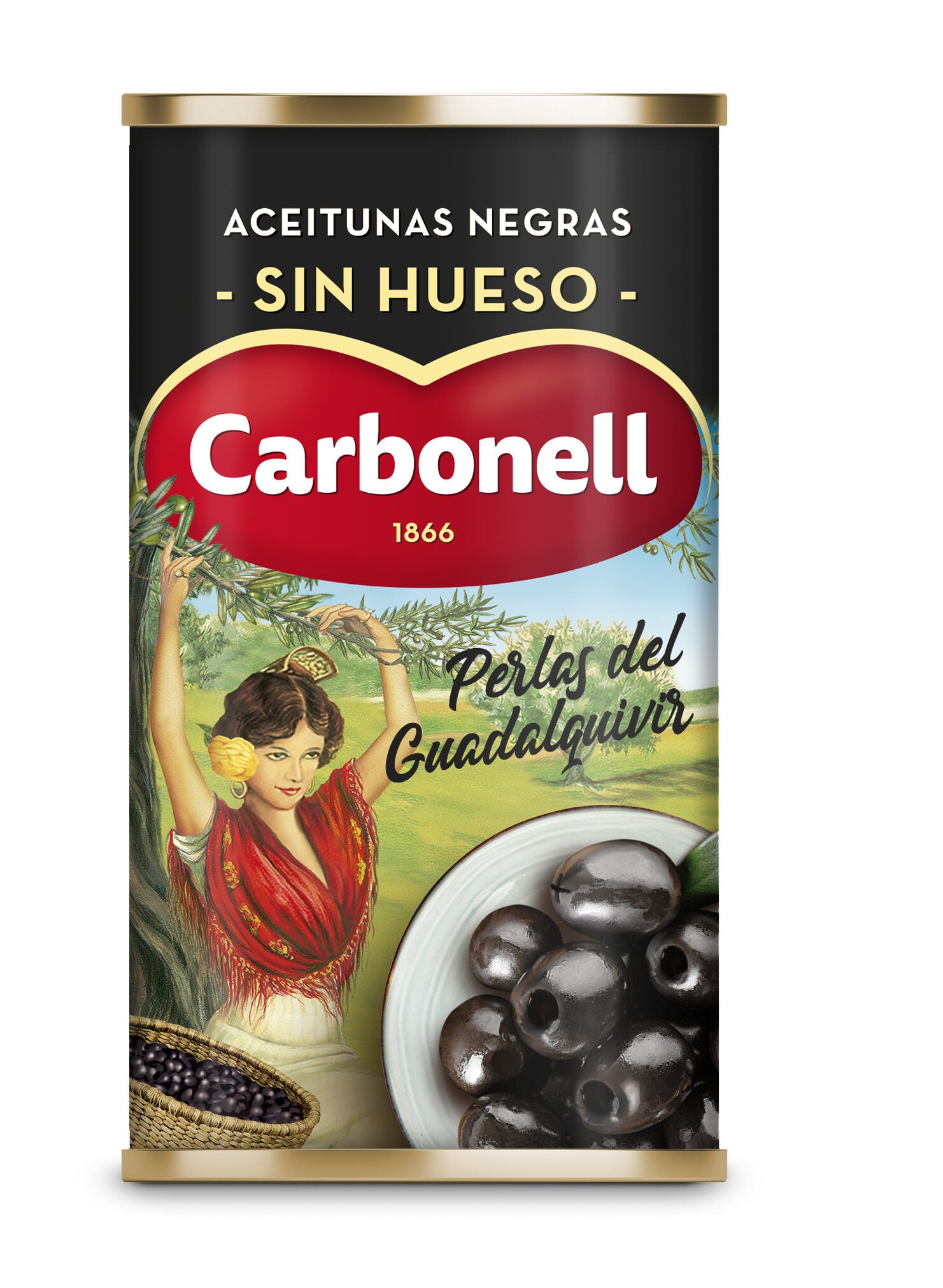 Aceitunas negras sin hueso perlas lata Carbonell 150g escurr