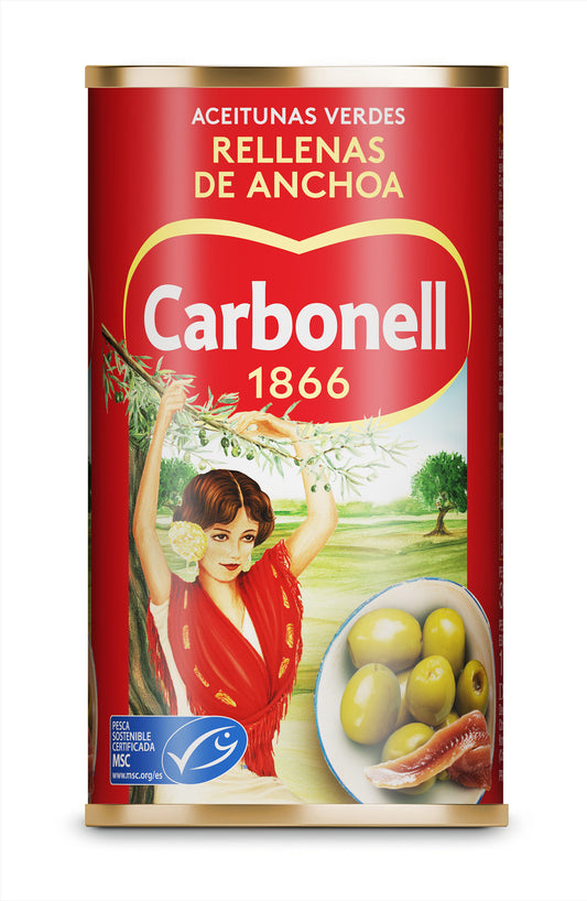 Aceitunas verdes rellenas anchoa lata Carbonell 150g escurr La Despensa