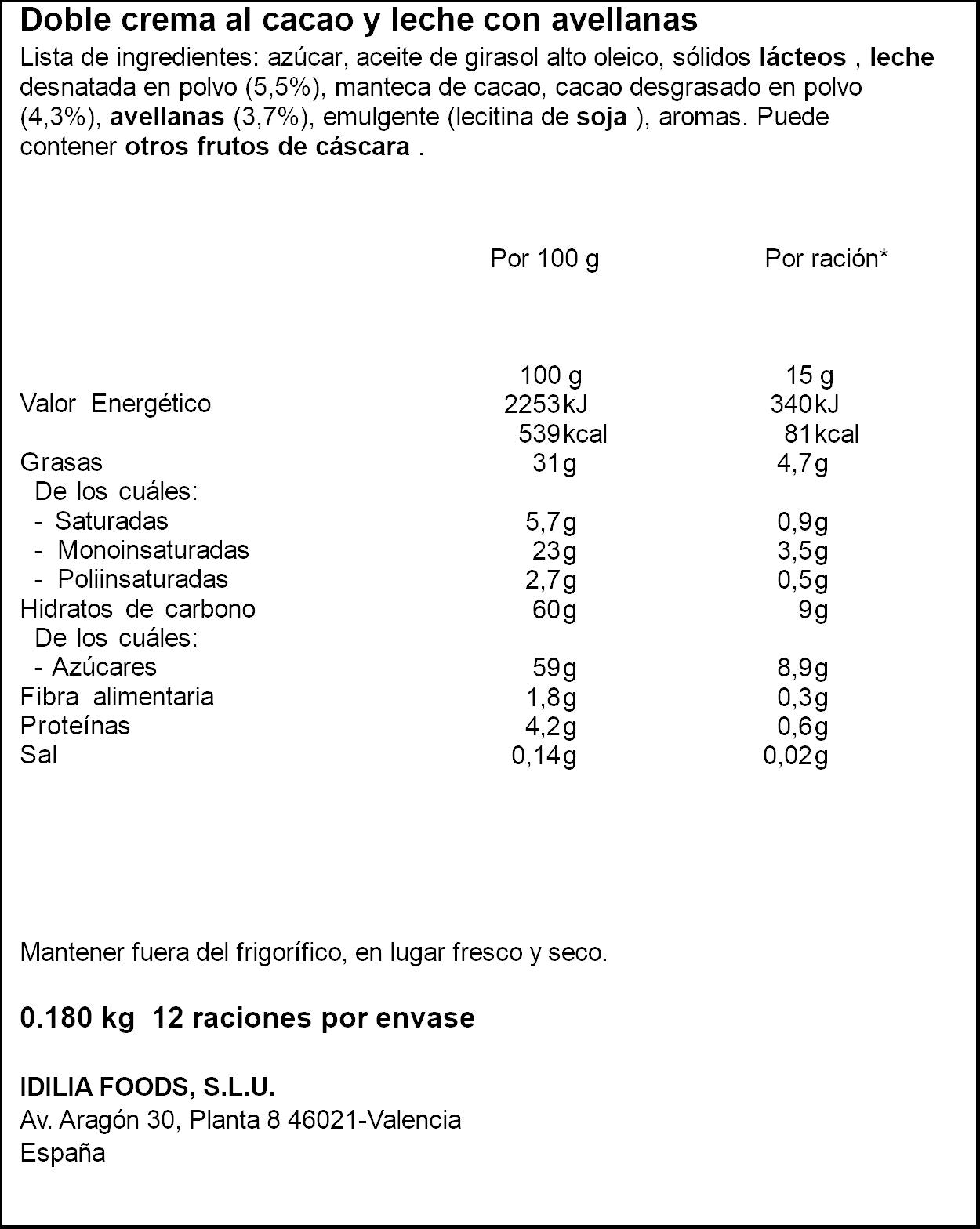 Crema cacao cacao chocolate/leche Nocilla 180g
