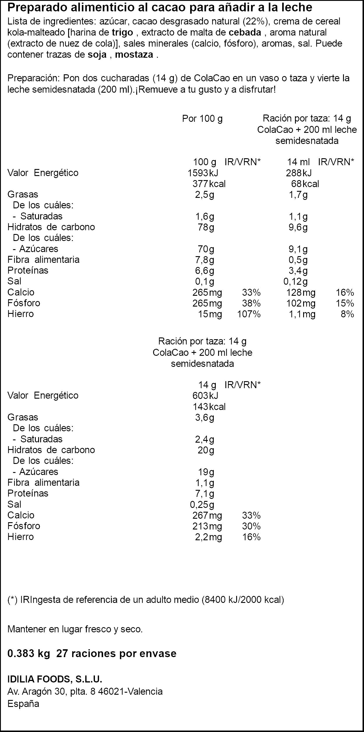Cacao soluble  Colacao 383g