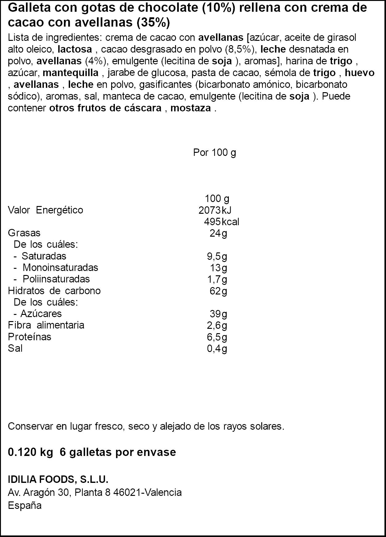 Galleta rellena crema cacao negro Nocilla p6 120g