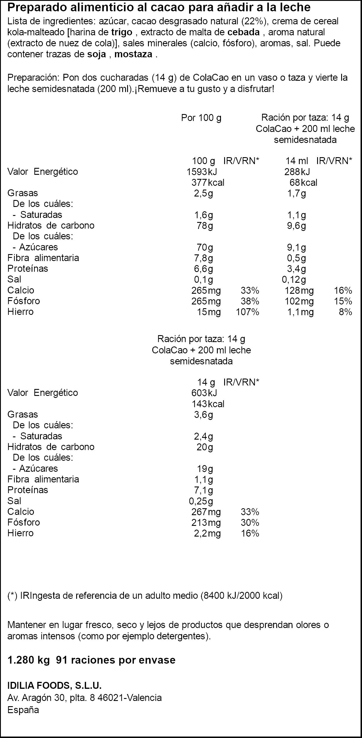 Cacao soluble bolsa Colacao 1.1kg