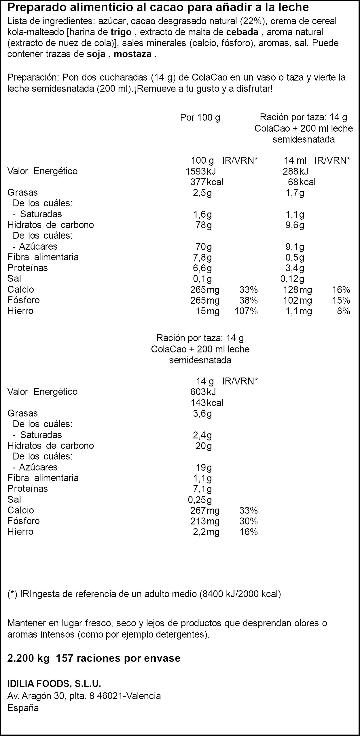 Cacao soluble caja formato ahorro Colacao 2.2kg