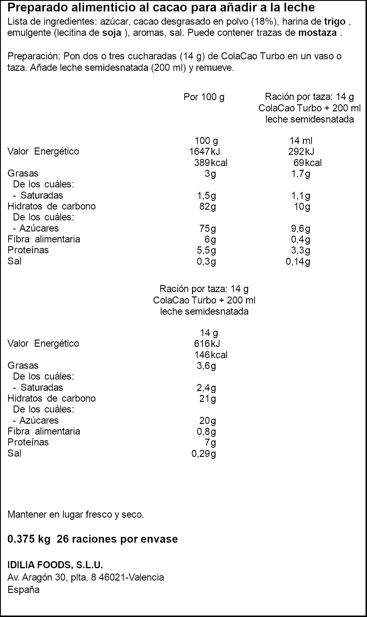Cacao soluble turbo Colacao 375g