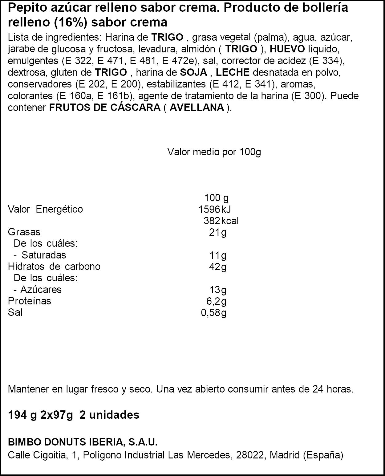 Pepito azucar Qe bimbo 194g