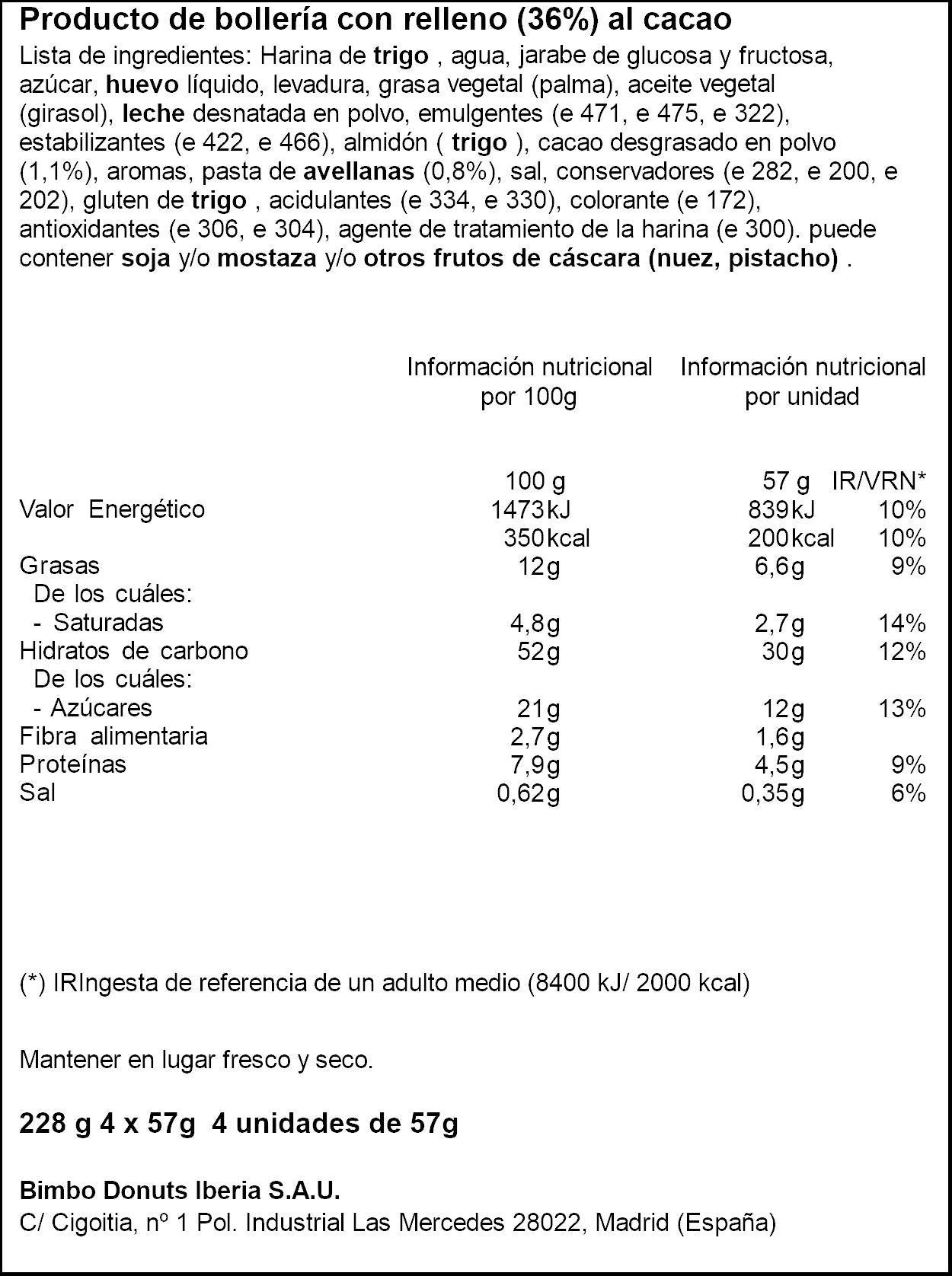 Bollycao cacao bimbo p4 228g