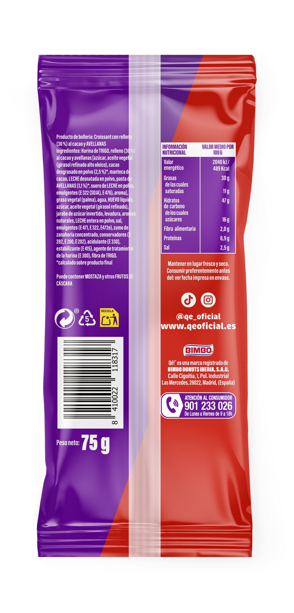 Croissant relleno nocilla Qu! Bimbo 75g