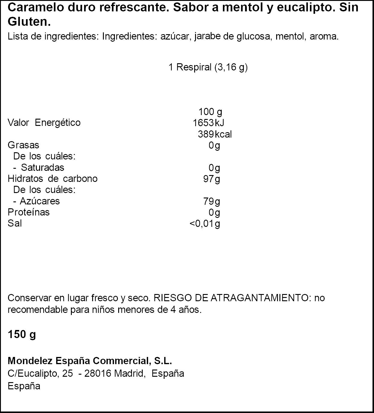 Caramelo mentol Respiral 150g