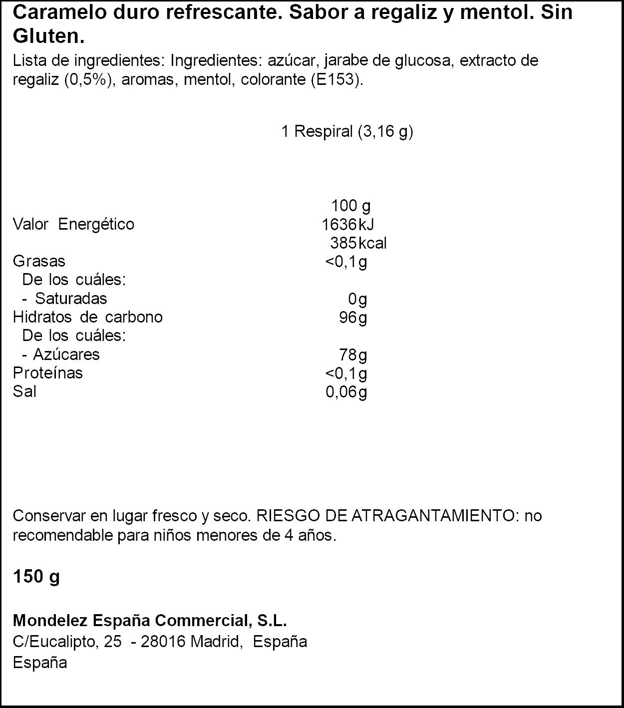 Caramelo regaliz Respiral 150g
