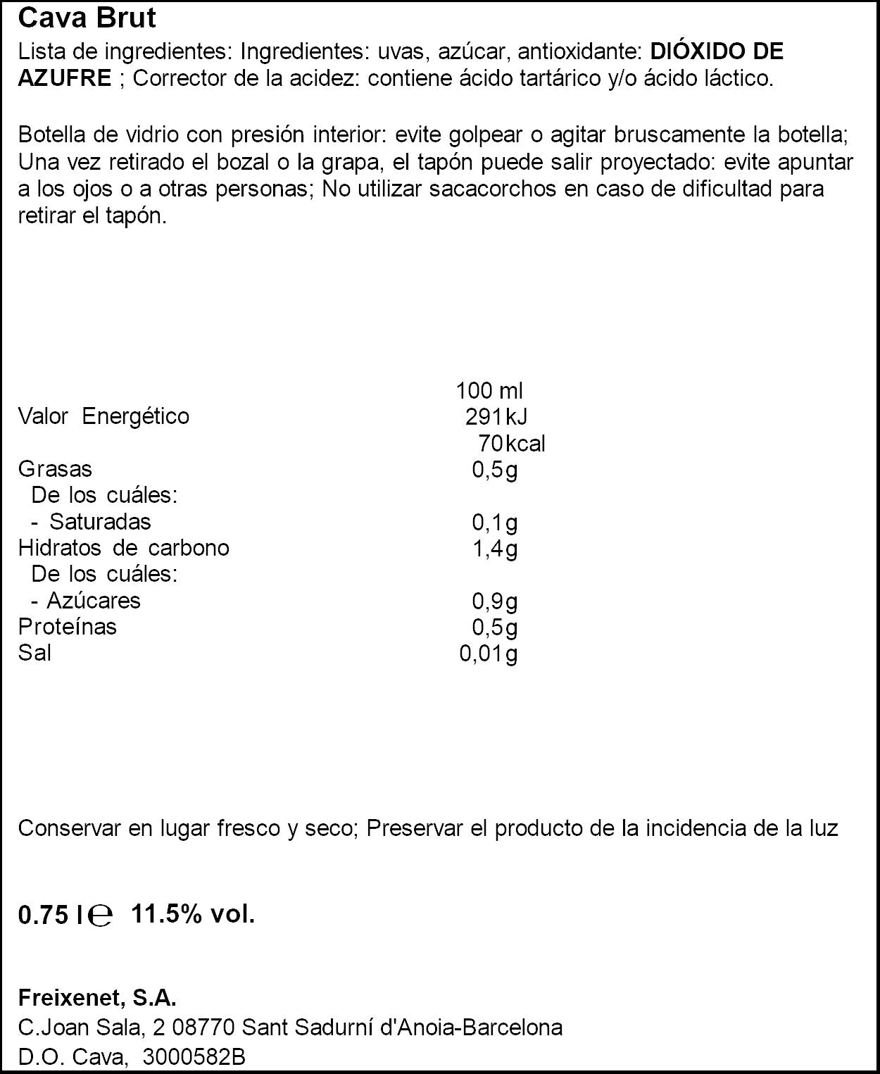 Cava reserva brut carta nevada Freixenet 750ml