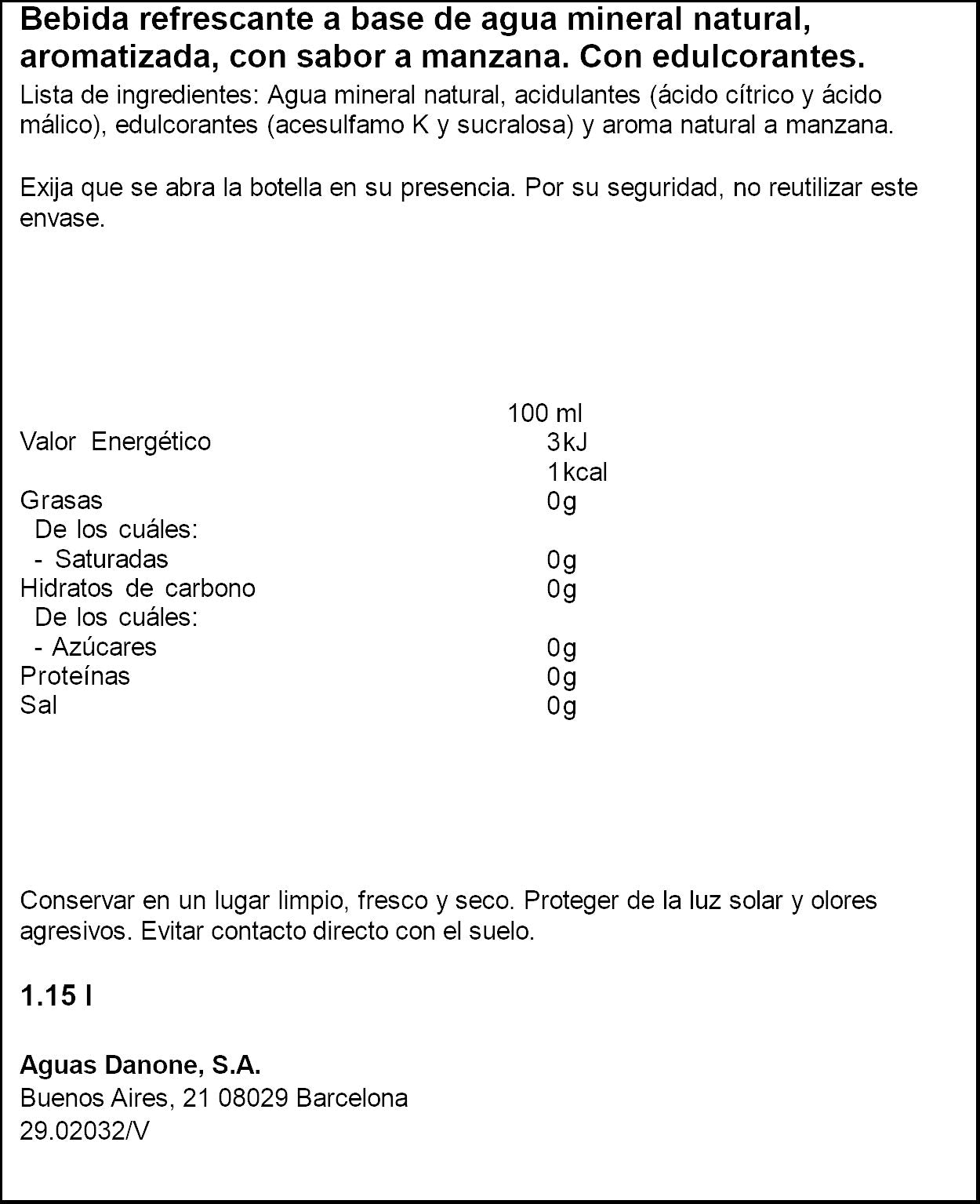 Agua mineral toque manzana Font vella 1.15l