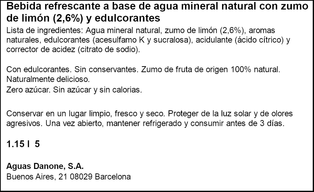 Agua mineral c/zumo limón s/az Font vella 1.15l